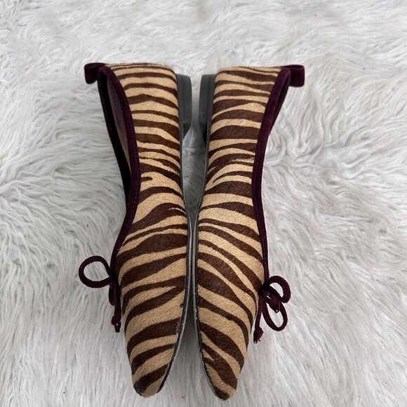 J. McLaughlin Anastasia Ballet Flat Calf Hair Tan Beechwood Zebra Print Size 6 - Picture 6 of 11